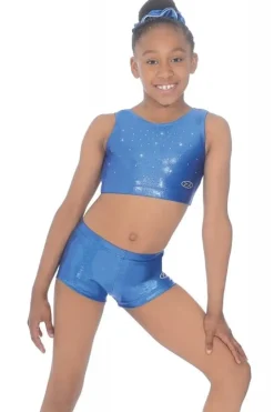 Blå blank gymnastik top med sten til piger The zone