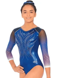 Blålig gymnastikdragt 3/4 lange ærmer og sten til piger