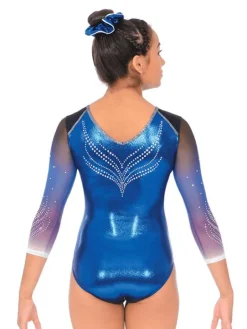 Blålig gymnastikdragt 3/4 lange ærmer og sten til piger