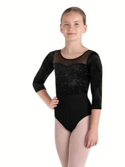 Bloch halvlang ærmet dragt i sort med mesh og velour