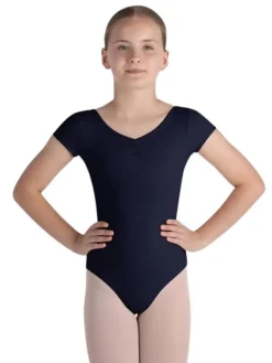 Bloch navy klassisk dragt m. korte ærmer og rynk til piger