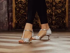 Flot sølv dansesko til tango/salsa/latin med 5 cm hæl