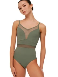 Grishko olivengrøn dragt med mesh udskæringer