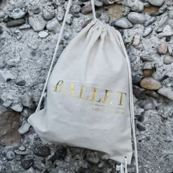 Hør rygsæk/mulepose med guld BALLET skrift