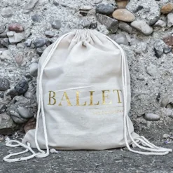 Hør rygsæk/mulepose med guld BALLET skrift