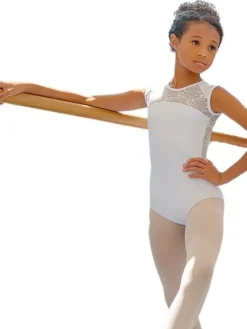 Hvid dragt m. blonde til piger fra BalletRosa