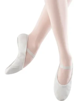 Hvide bløde balletsko i skind med fuldsål Bloch