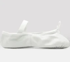 Hvide bløde balletsko i skind med fuldsål Bloch