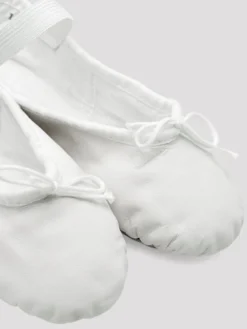 Hvide bløde balletsko i skind med fuldsål Bloch