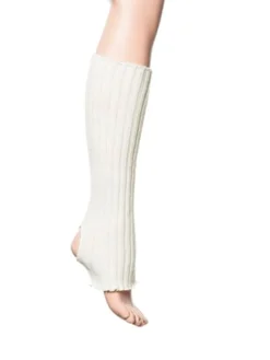 Hvide ribstrikket benvarmere til ballet og dans