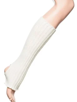 Hvide ribstrikket benvarmere til ballet og dans