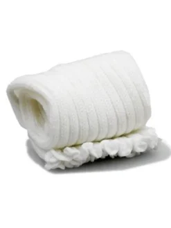 Hvide ribstrikket benvarmere til ballet og dans