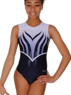 Hvid/sølv/blå ærmeløs gymnastikdragt til piger