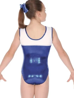 Hvid/sølv/blå ærmeløs gymnastikdragt til piger