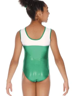 Hvid/sølv/grøn ærmeløs gymnastikdragt til piger