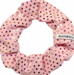 Lyserød hårelastik med trykte palietter