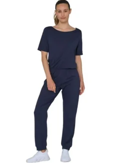 Mørkeblå heldragt med korte ærmer til dans og yoga