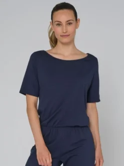 Mørkeblå heldragt med korte ærmer til dans og yoga