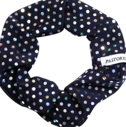 Mørkeblå hårelastik med trykte palietter