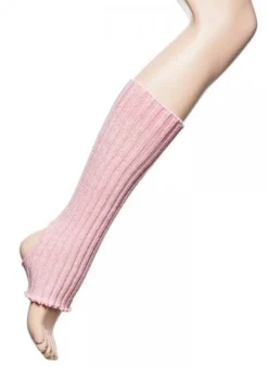 Rosa ribstrikket benvarmere til ballet og dans