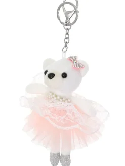 Sød balletbamse nøglering i hvid