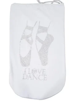 Sko pose til balletsko med sølv print og hvid net