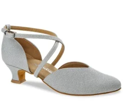 Sølv brokade dansesko fra Diamant med lukket snude