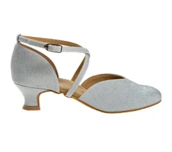 Sølv brokade dansesko fra Diamant med lukket snude