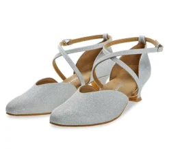 Sølv brokade dansesko fra Diamant med lukket snude