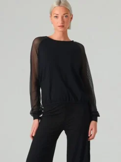 Sort danse bluse med lange chiffon ærmer