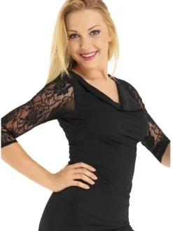 Sort dansebluse med blonde ærmer - Ready4dance