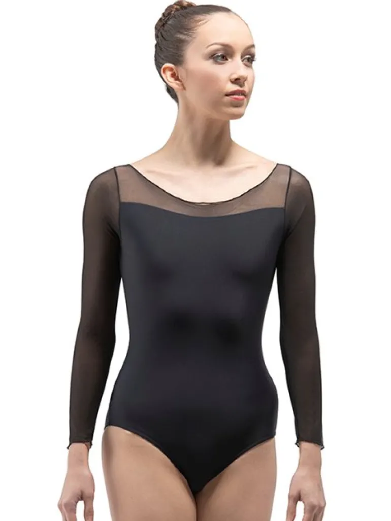 Sort dragt med lange mesh ærmer Ballet Rosa