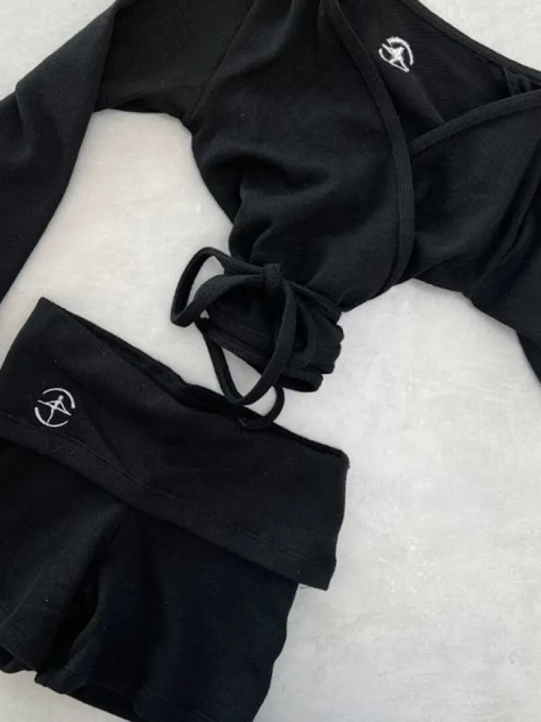 Wearmoi sort slå om overdel børn ballet/gymnastik